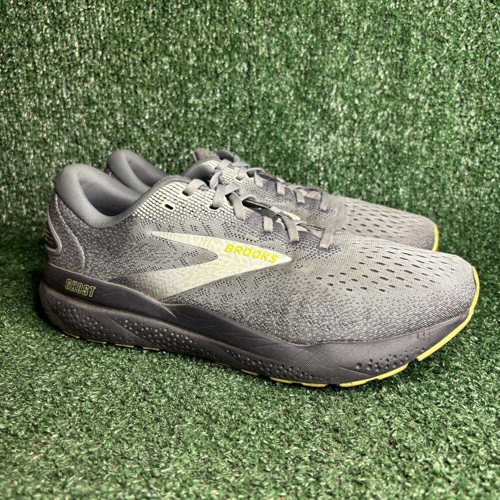 Brooks Ghost 16 Running Shoes Lightweight Mesh‎ Grey Yellow Mens Size 11 Wide